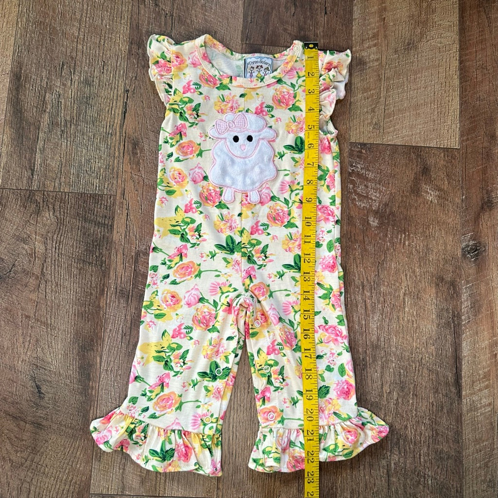 Baby Three Sisters Floral Ruffle Jumpsuit Romper 12 Months White Pink - Picture 8 of 14